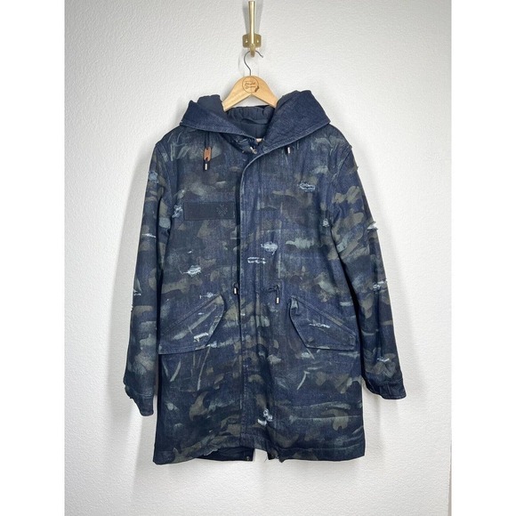 Mr & Mrs Italy Large L Distressed Camo Parka Coat - Picture 1 of 6